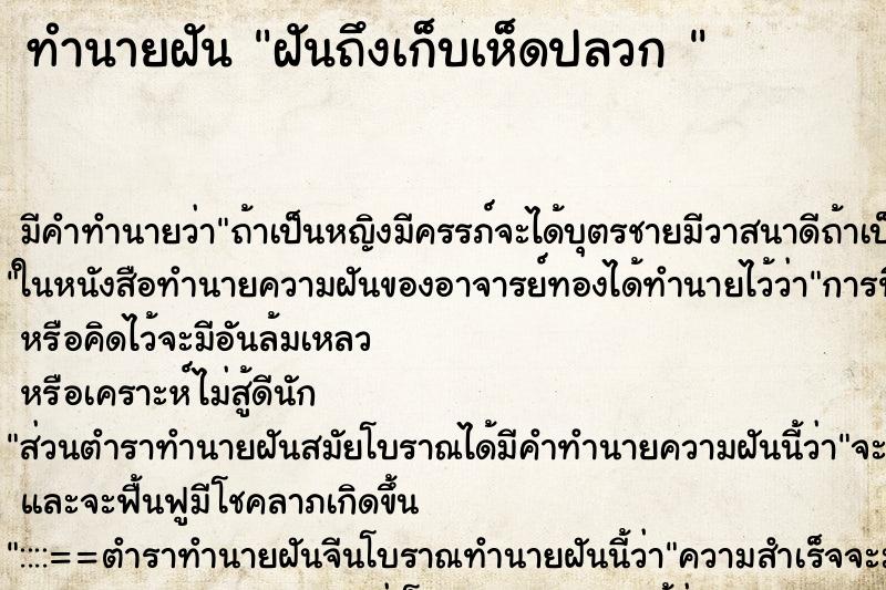 ทำนายฝันทำนายฝันฝันถึงเก็บเห็ดปลวก